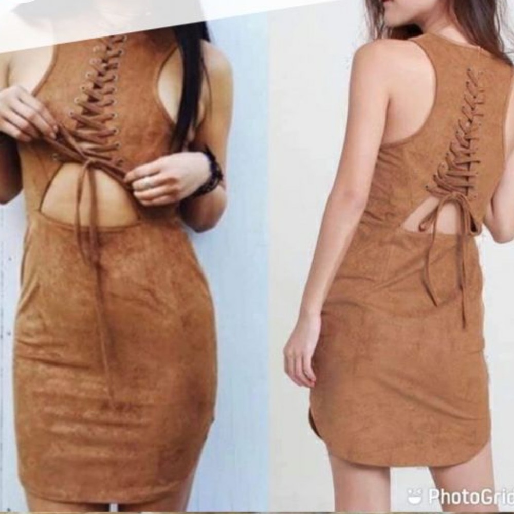 Indikah Lf Faux Suede Mini Dress Brown Size 10